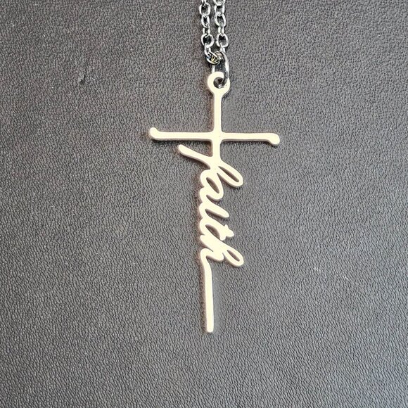 Silver "Faith" Cross Pendant Necklace (NWOT) - Picture 2 of 5